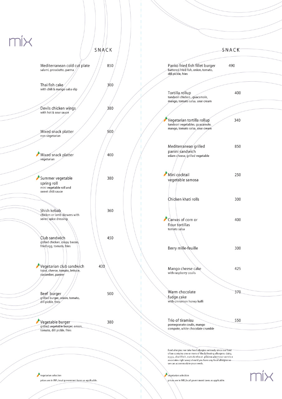 Menu Design for MIX lounge The Westin Hotel Magik Design